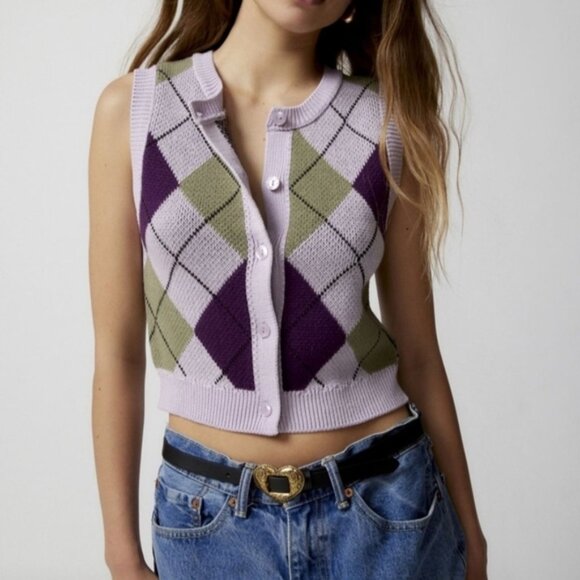 Urban Outfitters Buttoned Argyle Sweater Vest - Picture 1 of 10